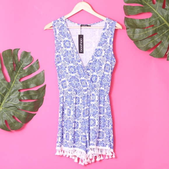 Boohoo Pants - New With Tags Boohoo Tassel Greece Romper Size 6